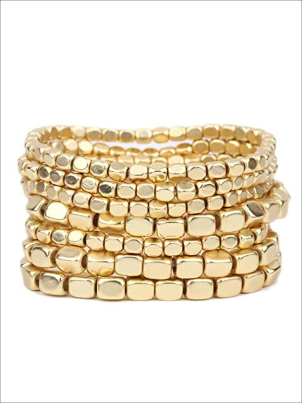 7-Piece Chunky Nugget Multi-Strand Bracelet Set Stretch Beaded Stackable